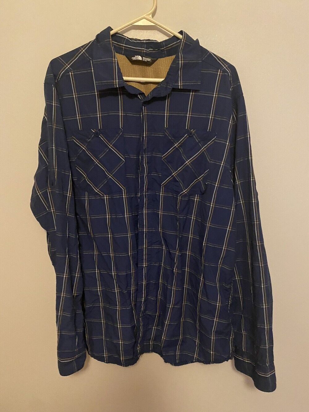 The North Face Hitch Button Shirt Mens XL blue plaid outdoor nylon